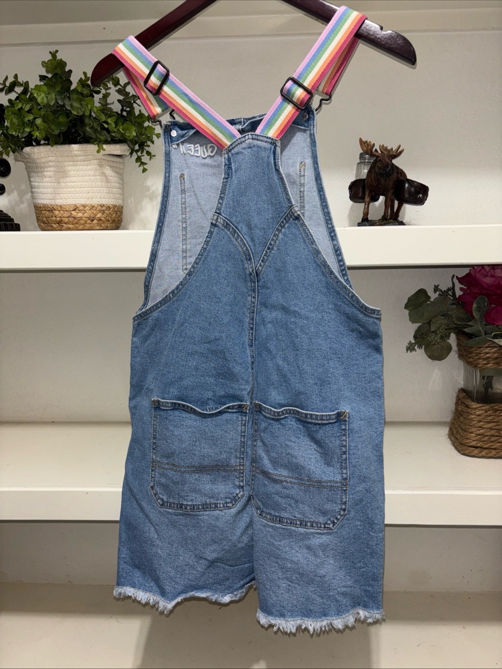Women’s Denim Coverall With Adjustable Rainbow Straps And Embroidery Detail-XS - Picture 4 of 7